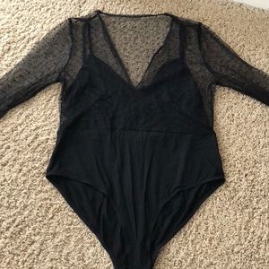 SHEIN plus Contrasting Dot Mesh Plunging Bodysuit